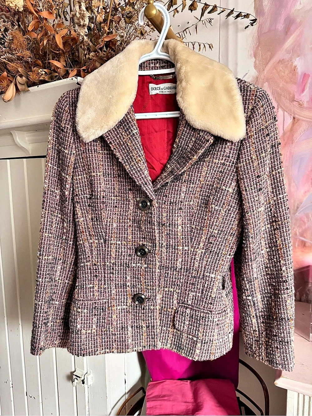 Dolce & Gabbana Tweed Blazer Pink & Blue Size 40